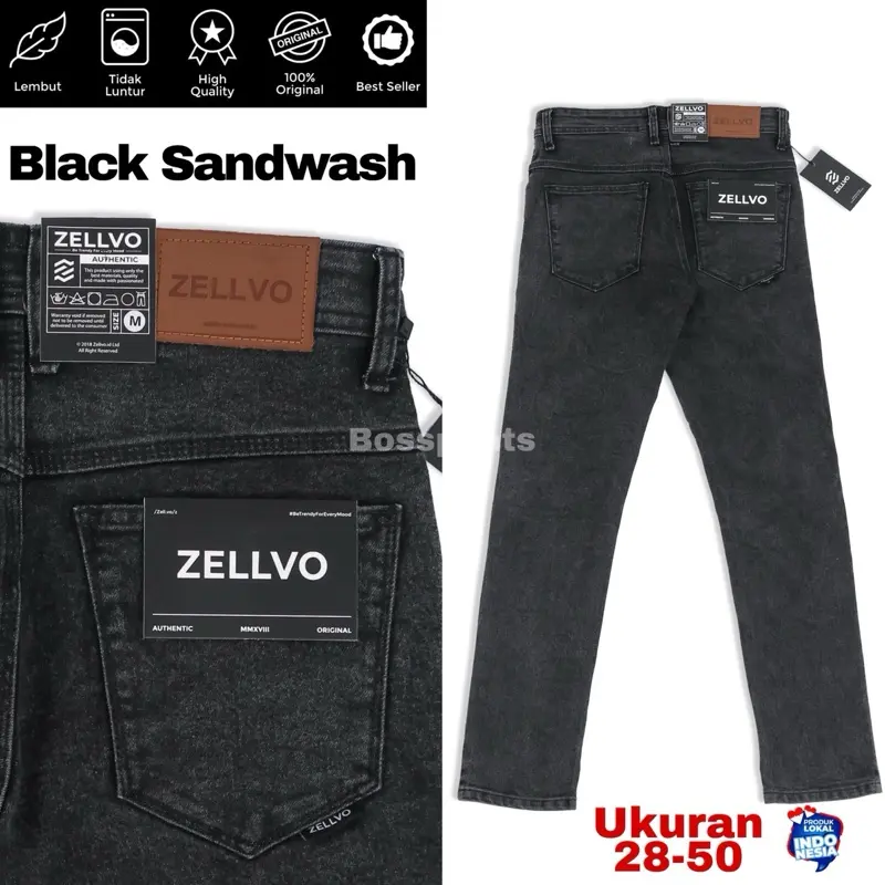 ZELLVO  - Celana Jeans JUMBO BLACK SANDWASH Panjang Slimfit Stretch Premium Soft Jeans Nyaman Tebal Melar Santai Distro 0