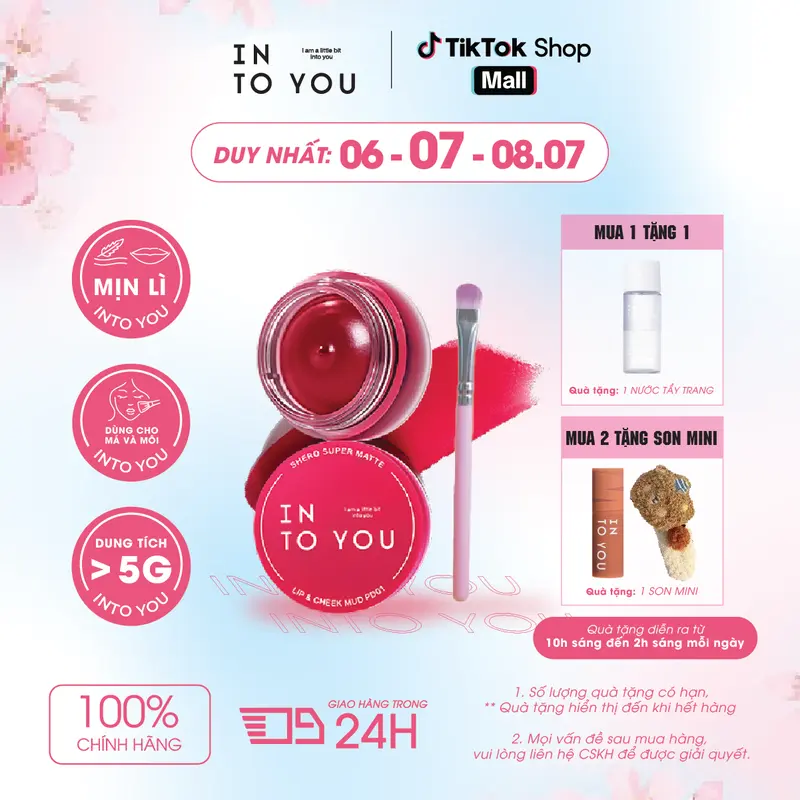 Son Bùn Hũ 342 INTO YOU Dùng Cho Cả Má Và Môi Tặng Kèm Cọ Phù Hợp Với Mọi Loại Da 5g