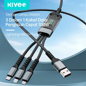 ​Kivee Kabel 3 in 1 Super Charging Multi Port Anti Kusut Tahan Lama Untuk Travel HP Android IOS Aluminium Warna Exclusive​ Black Adaptor