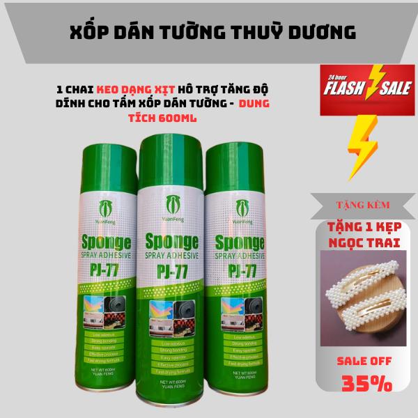 Keo PJ77 dạng xịt tiện lợi pha sẵn dung tích 600ml hỗ trợ tăng độ dính cho xốp dán tường và giấy dán tường