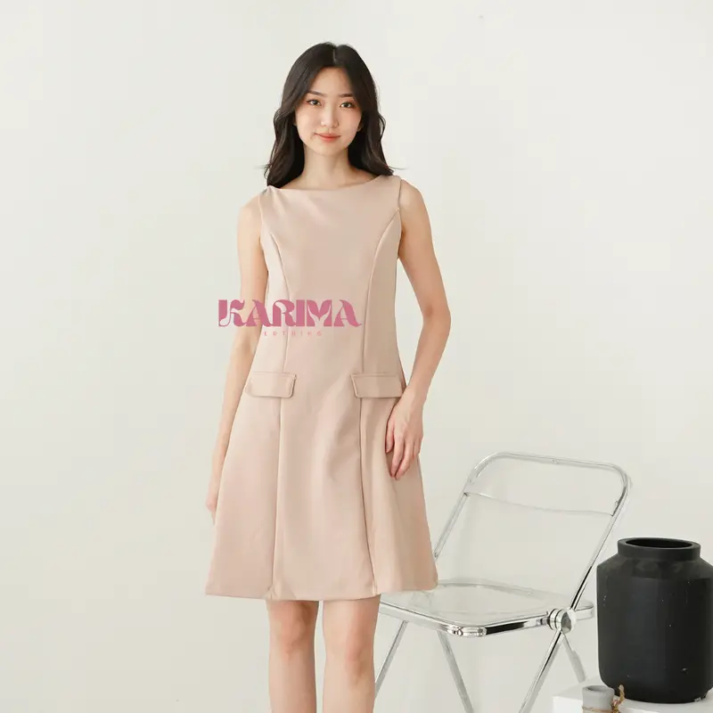 ISABELLE SLEEVELESS DRESS | Dress A-Line / Mini Dress Wanita / Dress Tanpa Lengan / Scuba Dress dress natal 4