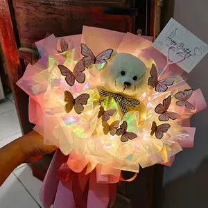 Buket boneka+kupu² led /bouquet boneka mix kupu-kupu led/butterfly led