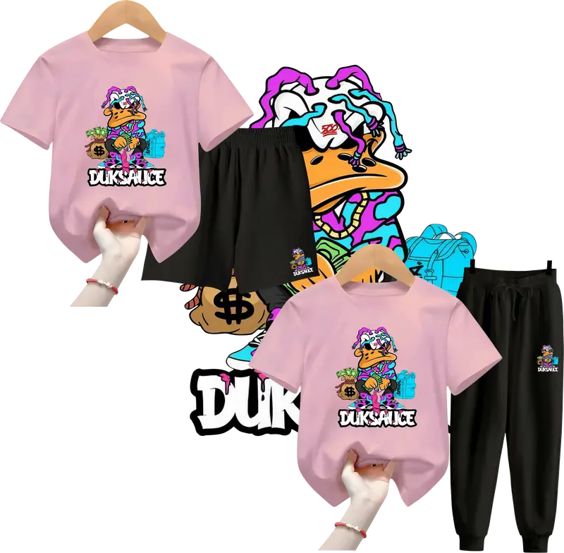 Setelan Anak Laki Laki DUKSAUCE | Baju Stelan Anak Perempuan Celana Panjang & Pendek Model Terbaru 5 - 15 tahun Fashion Holiday 9-10 Tahun 4