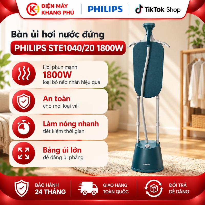 Bàn ỦI Hơi Nước Đứng Philips 1000 series STE1040/20 | 1800W | Hơi phun 36g/phút, Styleboard