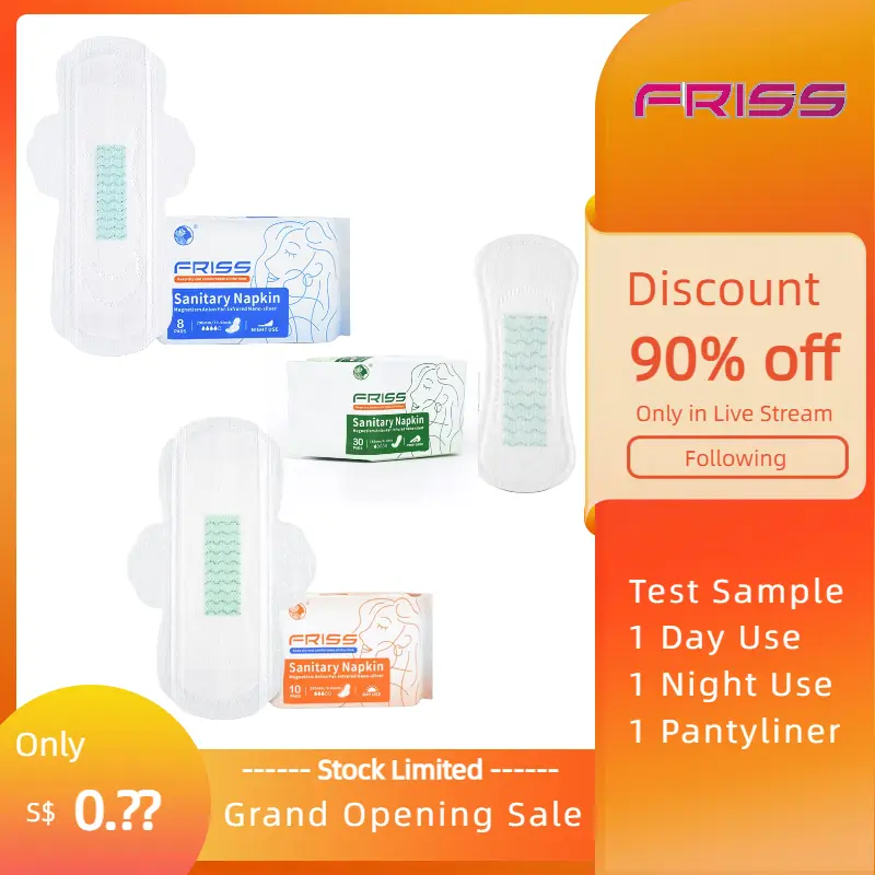 FRISS sanitary pad samples (One pad for day use,one night use, one panty liner) are comfortable, sensitive, gentle, clean, safe, highly absorbent, with organic cotton cover - winged menstrual pad