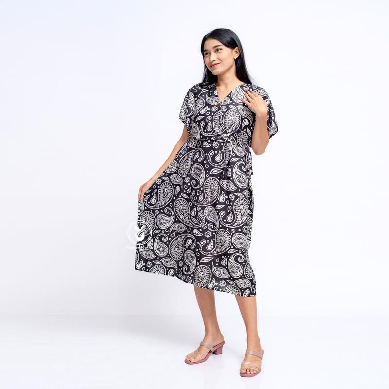 Daster Kimono Pendek Dress Wanita Motif Panjang Selutut Busui Bumil Kancing LD 120 Santai Tidur Katun Rayon Lembut Nyaman YashCollection 3