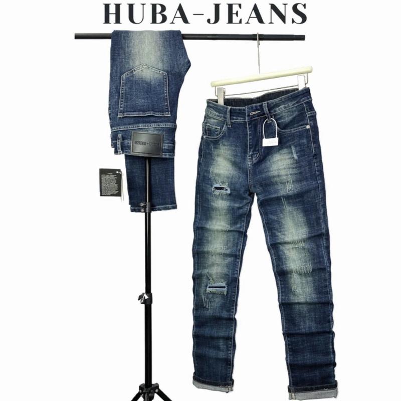  Quần jean nam HUBA-JEANS co giãn có túi quần màu purple rách Denim - Chất vải denim dày dặn mềm mịn không xù lông form slimfit tôn dáng mặc trẻ trung 
