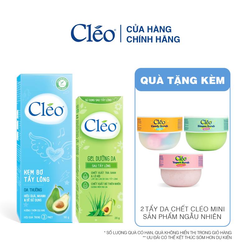 Combo Kem Tẩy Lông Cho Da Thường, Tẩy Lông Nách, Tẩy Lông Tay Chân Cléo 50G & Kem Dưỡng Dịu Da Sau Tẩy Lông Cléo 50G