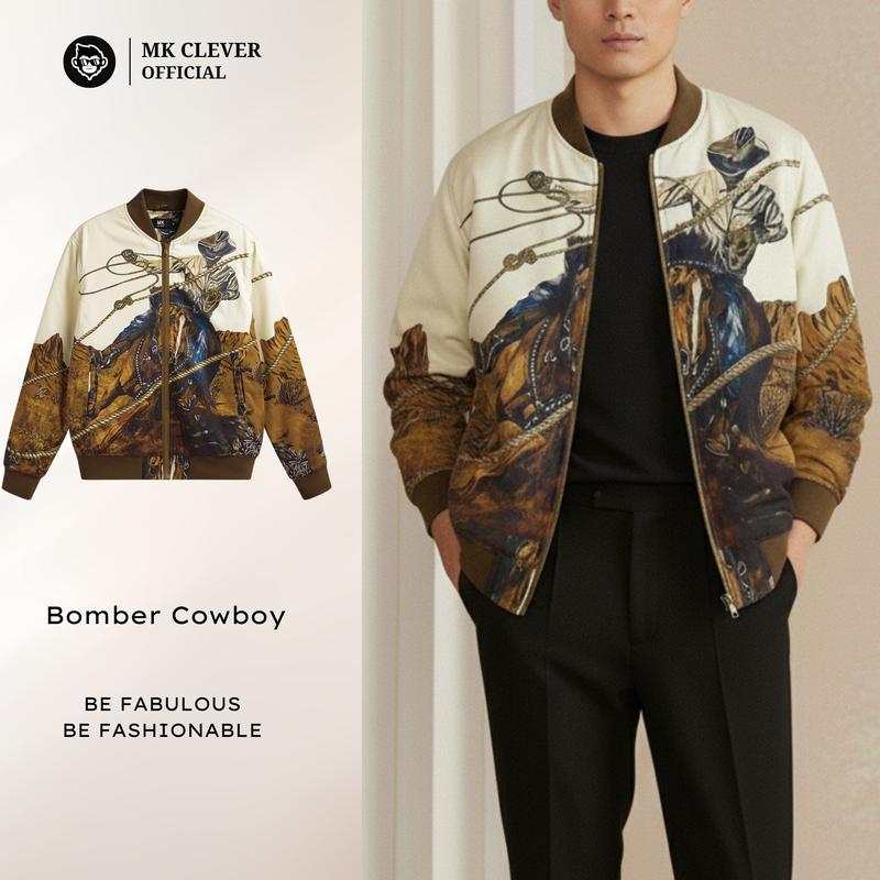 Áo Khoác Bomber Cowboy MK CLEVER, Áo Khoác Vải Gió Mịn, Áo Khoác 3 Lớp, Trần Bông Dày Dặn, Form Dáng Trẻ Trung Menswear Nam