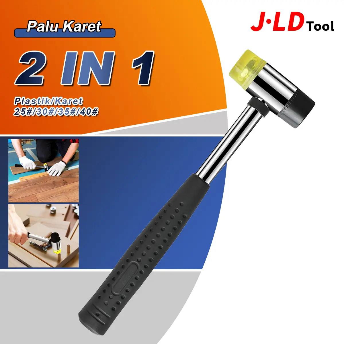JLD Palu Karet 2 IN 1 25/30/35/40mm Double-Faced Soft Rubber Hammer untuk Keramik & Granit Pegangan Berlubang Ringan Tahan Lama