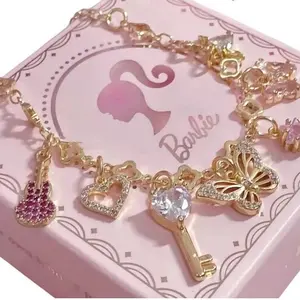 ￼Gelang Barbie Fantasy Diary Wanita Kupu-kupu Hati Zirkon Fashion Gelang Merah Muda