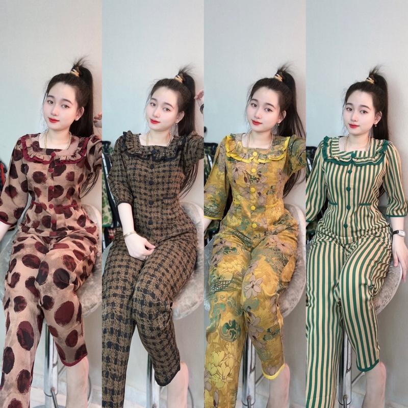 [ QUẦN DÀI ]  Đồ bộ thiết kế nữ , cổ bèo tiểu thư tay lỡ có túi tiền Ong Women Top