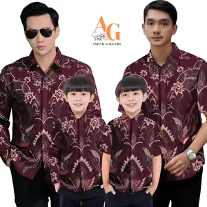 BAJU BATIK AYAH DAN ANAK COWOK WARNA BURGUNDI MOTIF SULTAN