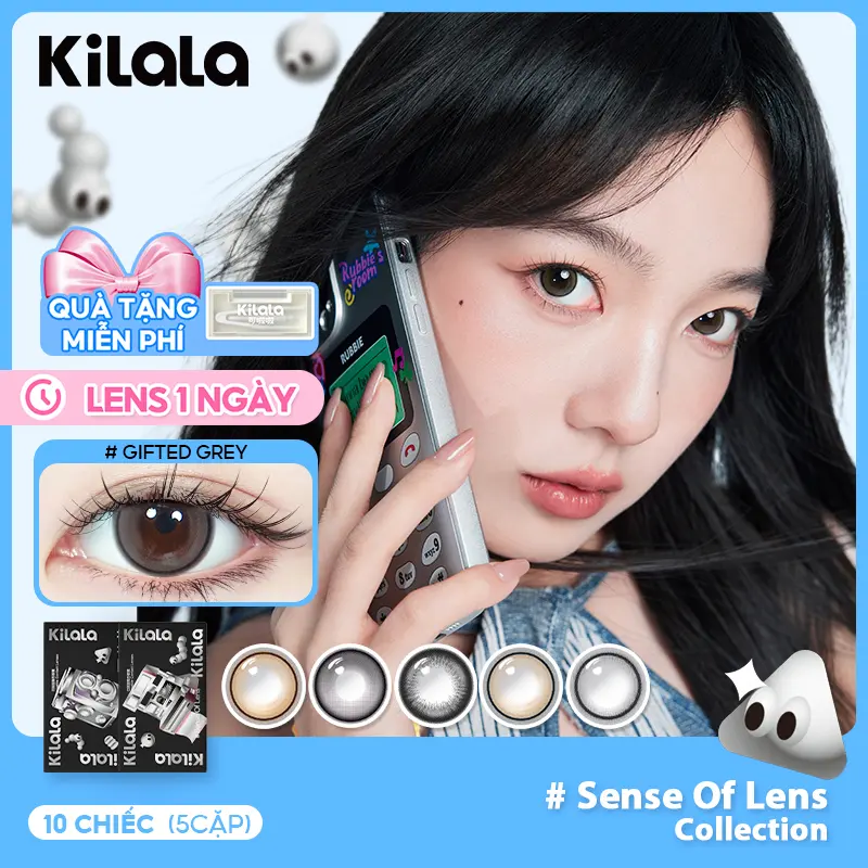 Kilala Lens 1 Ngày 10 chiếc kính áp tròng màu đen nâu xám tím DIA 14.0-14.5mm độ cận 0-7 lens siêu mỏng 0.06 mm nâng cấp thành phần giữ ẩm đeo lâu không mỏi mắt [series Sense Of Lens] 0