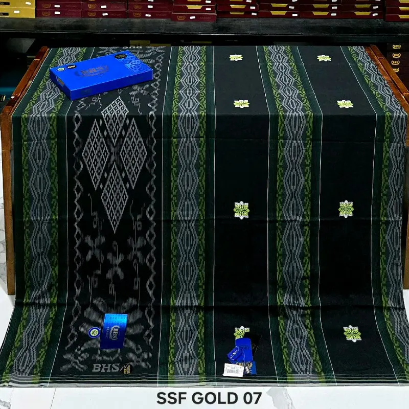 Sarung BHS Clasik SONGKET SSA/SSF/SKT RTM GOLD C45 Bahan MERSES Santri Pria Dewasa Muslim Hitam Motif SONGKET - Kain, Kombinasi 4