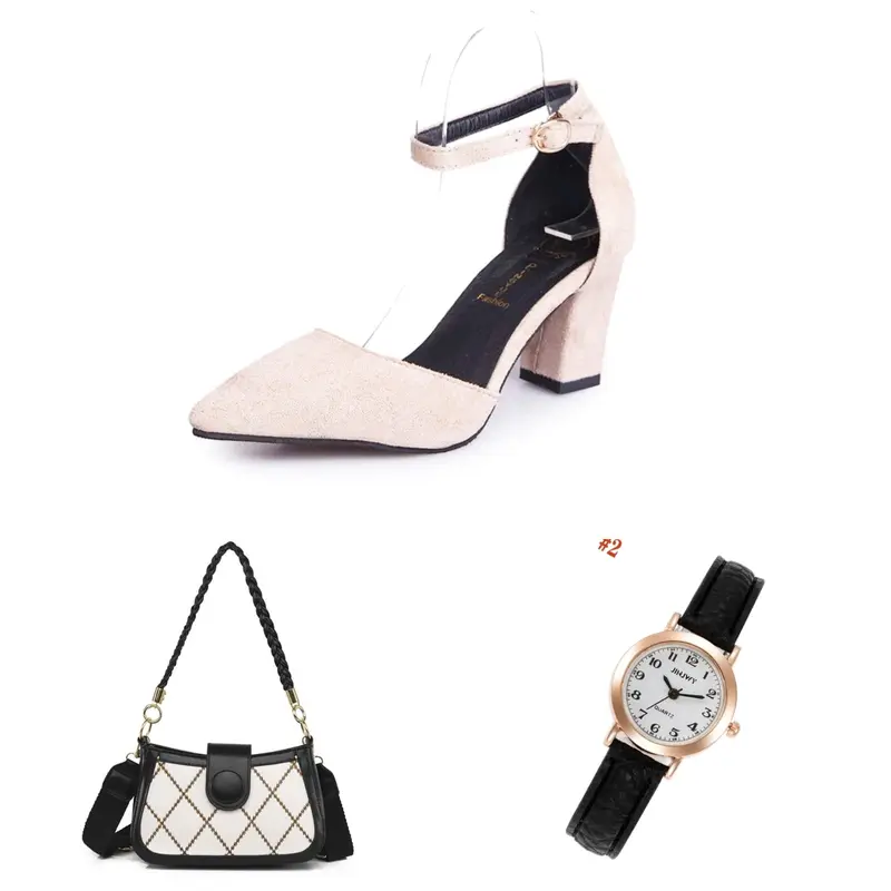 Paket bundling 3set heels Vico + tas Lauren + jam tangan wanita 1