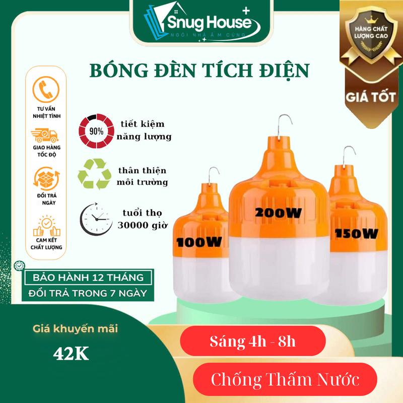   HÀNG LOẠI 1  Bóng Đèn Tích Điện Công Suất 100w-150w-200w Siêu Sáng Chạy Liên Tục Từ 4h-8H Bóng Đèn Tích Điện Có Móc Treo Tiện Lợi Chống Thấm Nước Sạc USB 