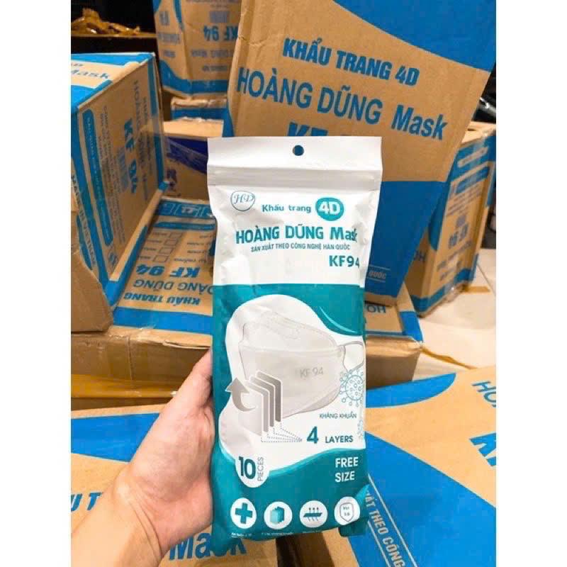  SET 100 CÁI KHẨU TRANG KF94 HD HOÀNG DŨNG MASK an toàn kháng khuẩn 4 lớp DÀY ĐẸP FORM RỘNG THOẢI MÁI 