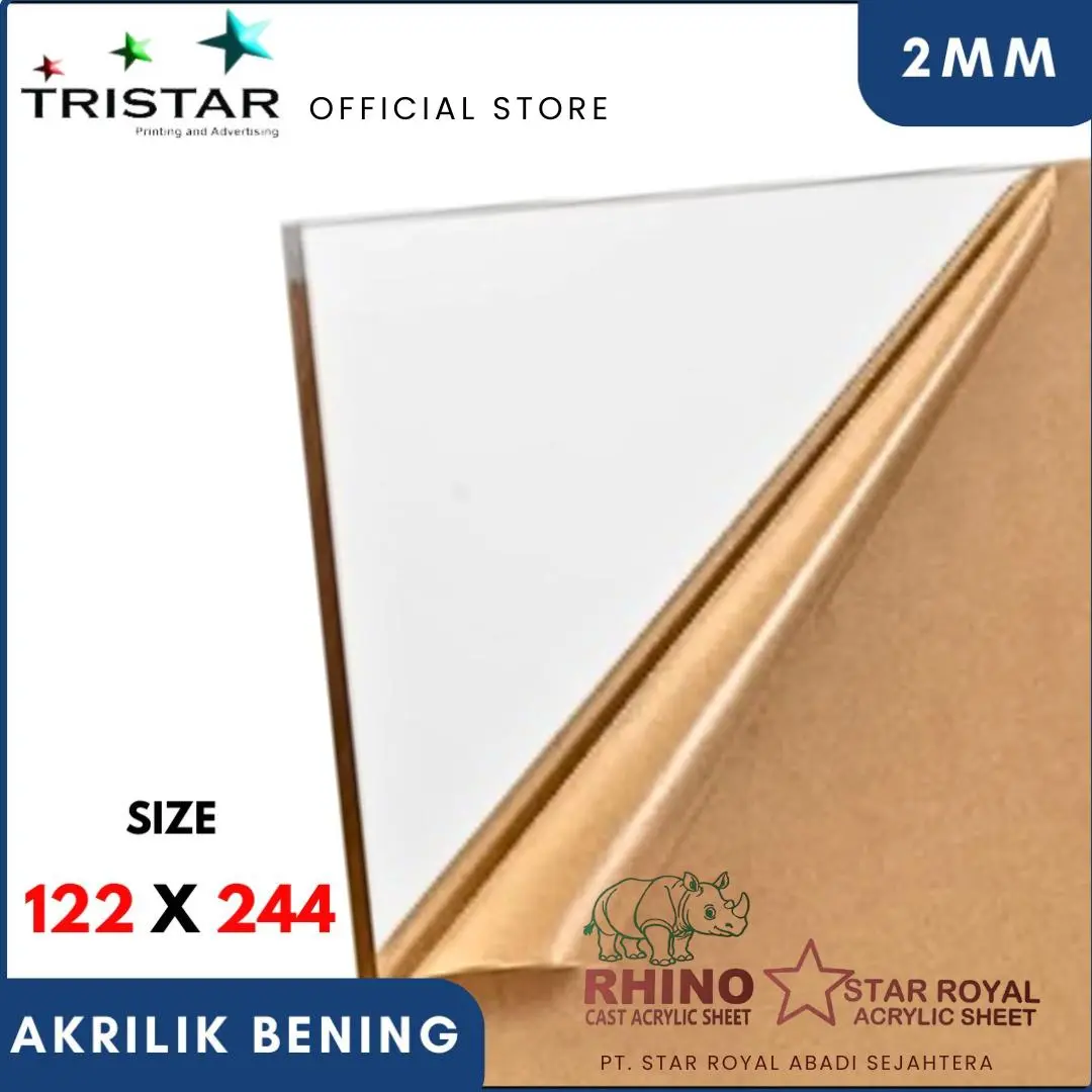 akrilik bening ( ketebalan 2mm) Merk Star Royal / Akrilik Bening Merk Rhino Premium Custing Kualitas Premium Grade A