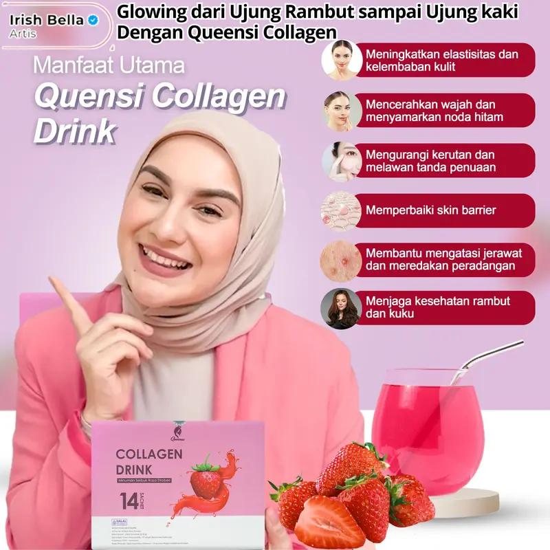 Queensi Collagen Drink - Minuman Kolagen Serbuka Rasa Strawberry dengan Vitamin C dan E Pemutih Badan & Kulit 8