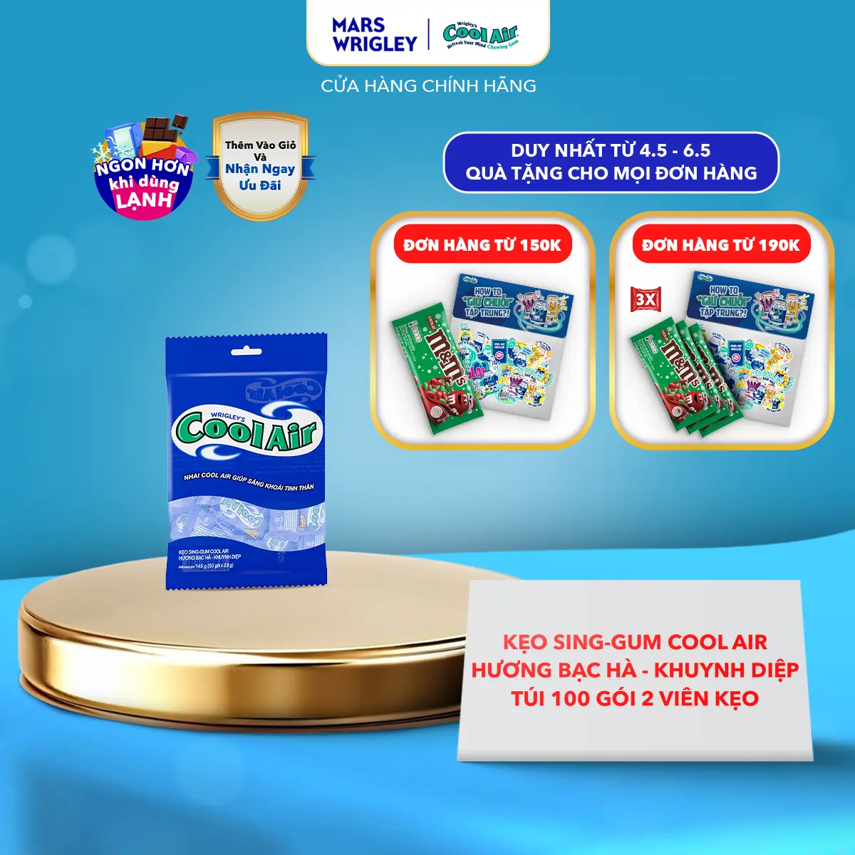 Kẹo Sing-Gum Cool Air Hương Bạc Hà - Khuynh Diệp Túi 100 Gói 2 Viên Kẹo