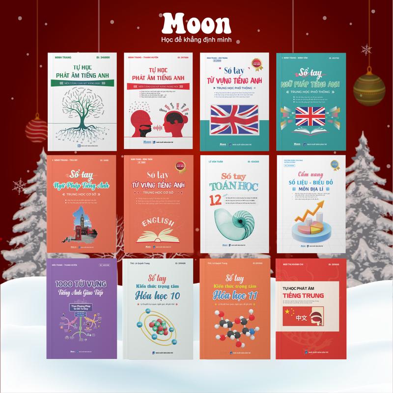  Sổ tay trọng tâm kiến thức Toán Lý Hoá 12 sổ học từ vựng ngữ pháp phát âm Tiếng anh Moonbook 