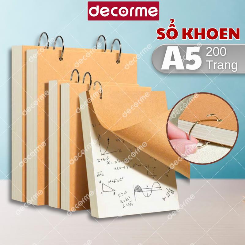  Sổ 1 Khoen A5 Kraft giấy nháp Decorme Sổ Sketchbook phác thảo 100 tờ bìa vintage làm sổ tay nháp vẽ ghi chép 