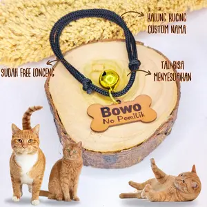 kalung kucing bisa custom nama terbuat dari kulit free lonceng cocok untuk kitten dan adult