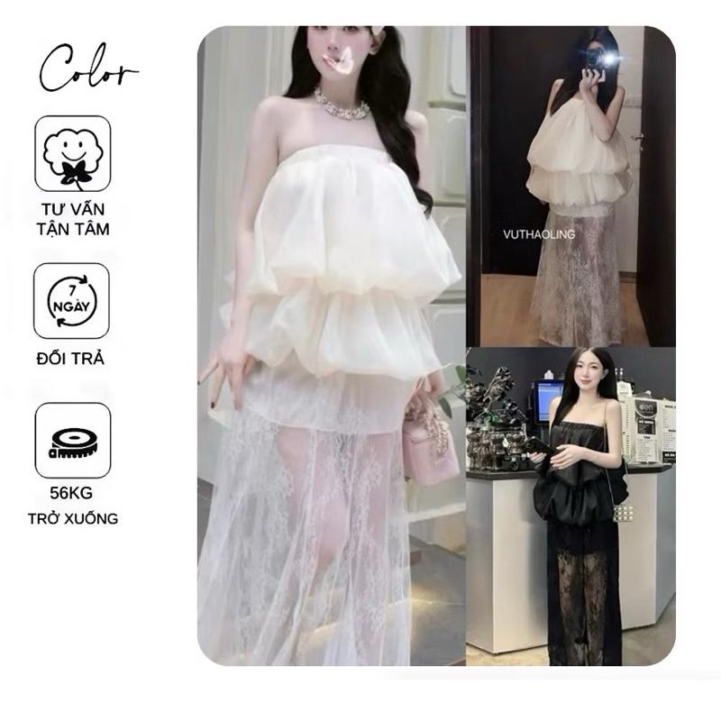 VN16 ( Có Bigsize) SET ÁO QUÂY CÚP DÁNG BOM + CHÂN VÁY MAXI REN ĐI BIỂN, DẠO PHỐ by CarrotShop