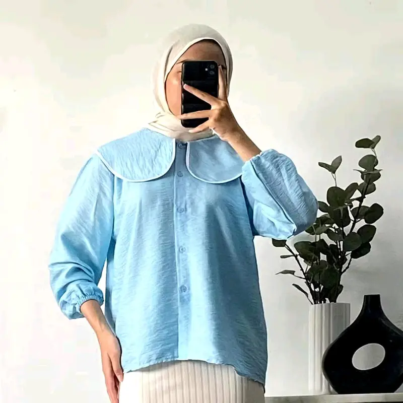 Genie Blouse Wanita Layer List Busui Friendly Polo Linen Premium 7