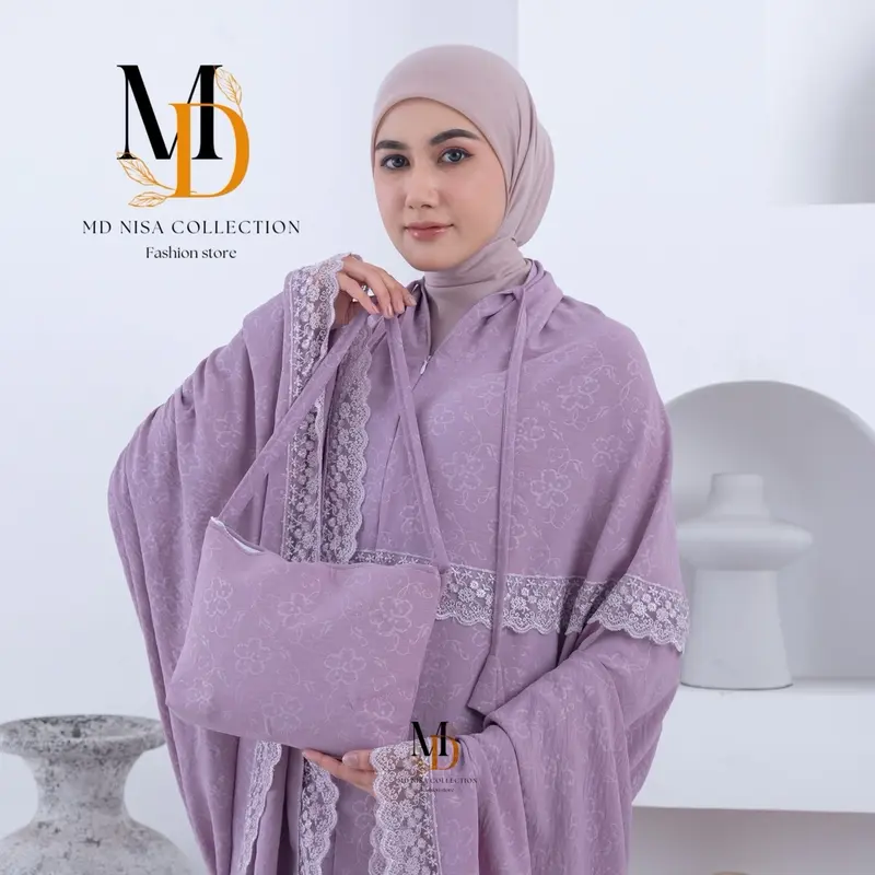 MD Nisa - Mukena Alena Dewasa Embos Motif Cringkle Airflow 2in1 Motif Bunga Mewah Renda Daisy Setelan Atasan Bawahan 7