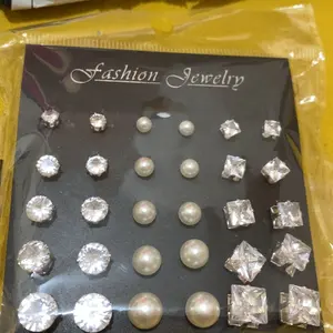 12 Pasang Anting Tusuk Gold Silver Mutiara Kristal Permata Model Bulat Aksesoris Wanita Mewah Fashion Korea untuk Tampil Elegan dan Modern di Setiap Kesempatan