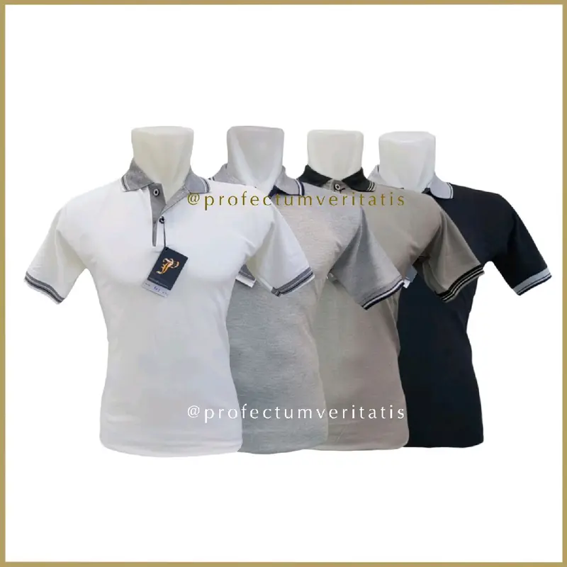 Profectum - Kaos Polo Unisex Lakos Katun Pique Premium Lengan Pendek Kombinasi (Putih /Abu Misti /Abu Silver /Hitam) 0