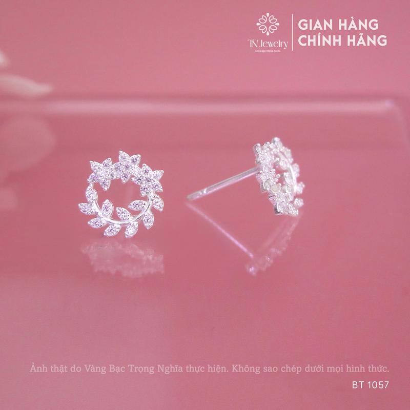 Bông tai nữ bạc vòng nguyệt quế xinh xắn dễ thương cho các bạn nữ đeo hàng ngày, đi học, đi làm, đi chơi, du lịch, sinh nhật, quà tặng - BT 1057 KM