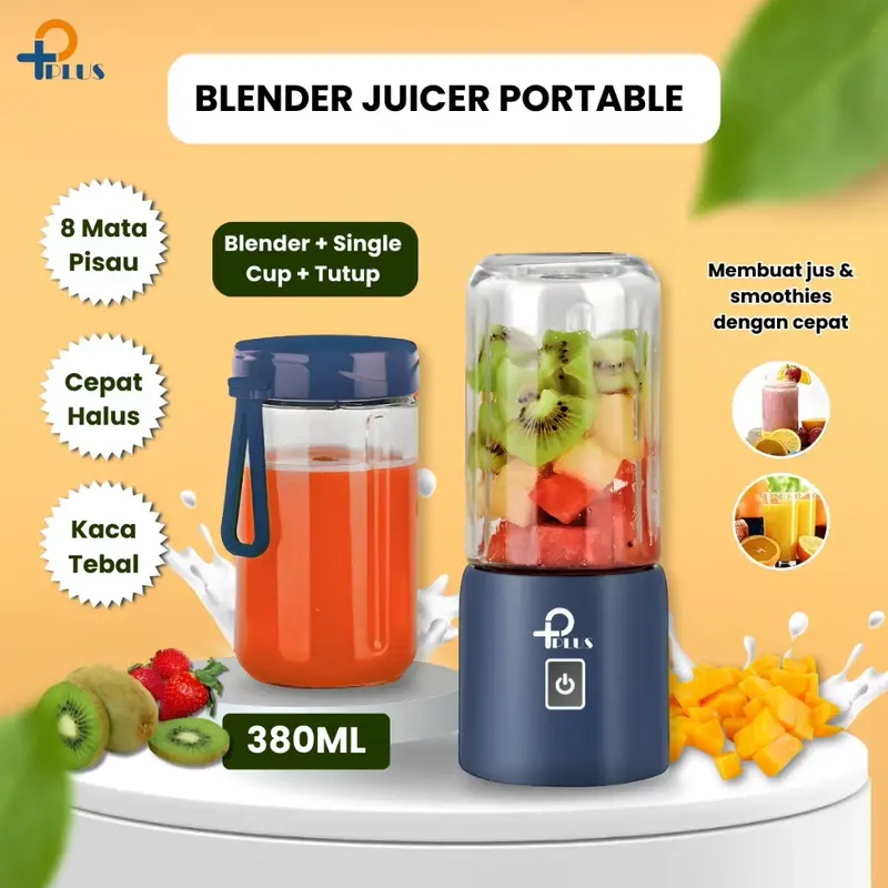Kaca Blender Mpasi 8 Pisau Juice Portable 1 Botol Mini USB Blander Biru 380ML Juicer 0