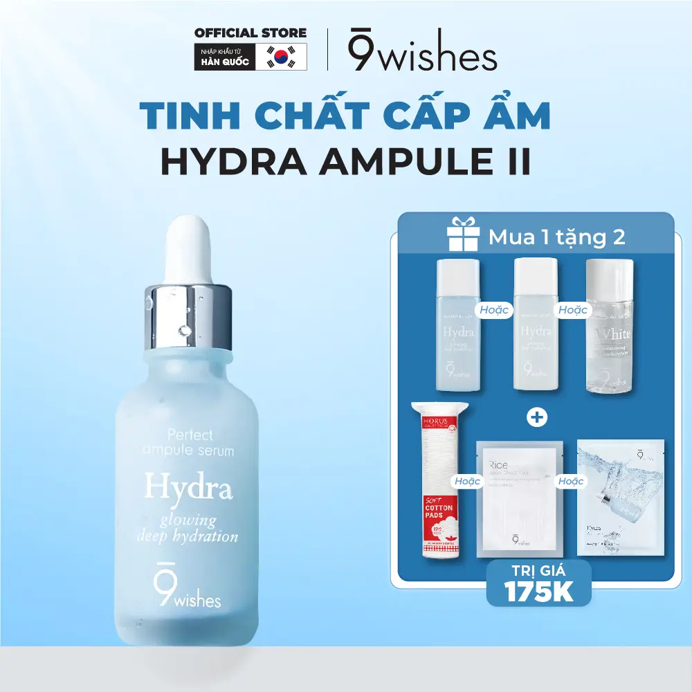 [Qùa tặng 1 travelsize 8ml+ 1 mask hoặc 1 btt]  Tinh chất dưỡng ẩm 9Wishes Hydra Skin Ampule II 30ml