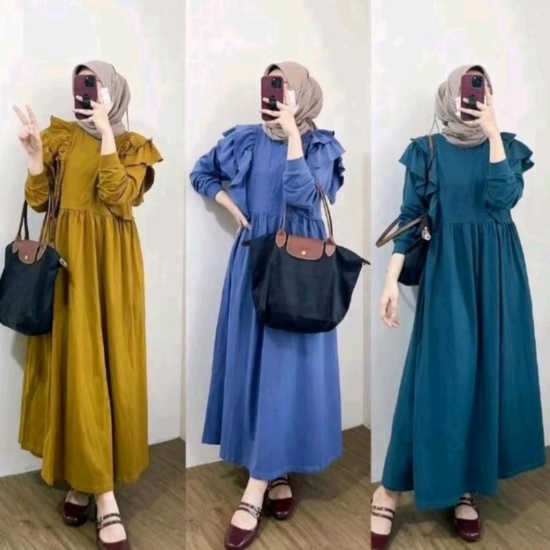 Gamis Panjang Wanita Variasi Ruffle Meldi Dress Muslim Crinkle Airflow | Gamis Kondangan Nyaman | Gaun Pesta Santai Mewah 4