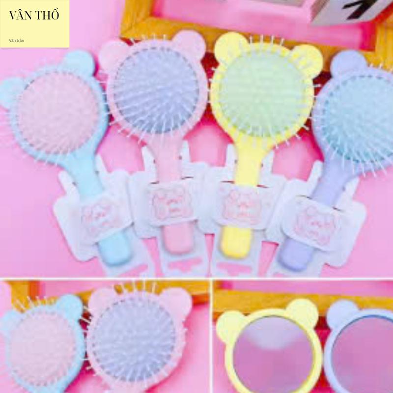 (MUA 1 TẶNG 1) Set 2  gương Lược Cầm Tay Chải Tóc Màu - Lược Gỡ Rối Tiện Lợi, gương trang diểm hàng đẹp cứng cáp, tặng 1 móc khoá hoạt hình, mặt trước là lược gỡ rối, mặt sau là gương 2 in 1 2