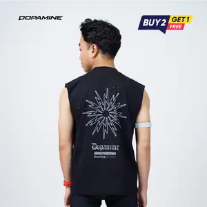 DOPAMINE - Running Cotton Lasershot Muscle Tee Unisex Black V5 Baju Lari Bolong