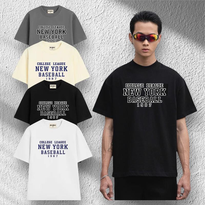   DEAL MỞ BÁN - COTTON 250GSM  Áo thun "NEWYORK BASEBALL 1987" basic form rộng oversize cotton 2C 250gsm cổ tròn nam nữ 