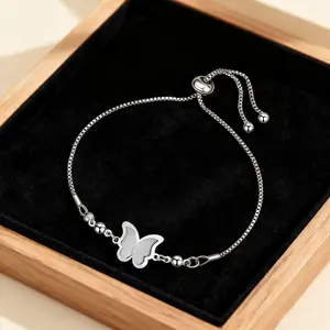 Jewelry Gelang Titanium Wanita Anti Karat Berlian Kupu Gelang gaya Korea Perak/Emas Modis dan serbaguna