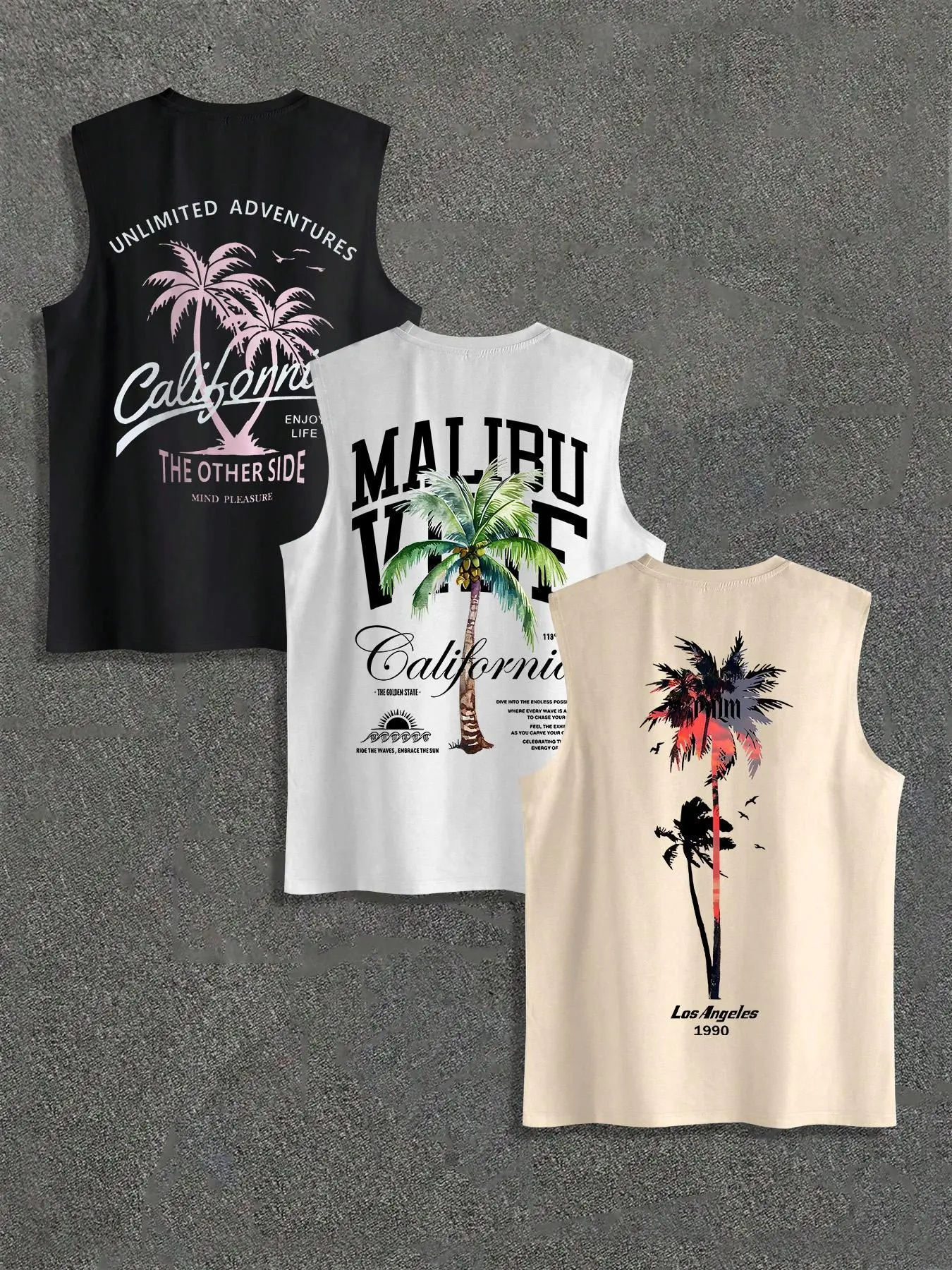 Men's Palm Tree Print Tank Top, Regular Fit Casual Sleeveless Round Neck Top for Summer, Men's Top for Outdoor Activities, Menswear