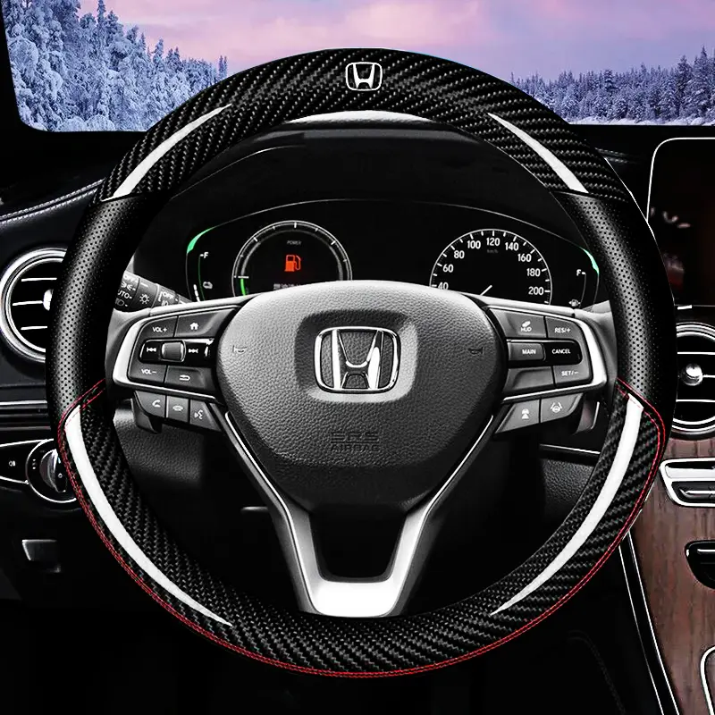 หุ้มพวงมาลัยหนังคาร์บอนไฟเบอร์ 38CM สำหรับ Honda Civic HR-V Accord City jazz Fit BRV MOBILIO CRV BRIO Pilot
