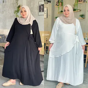 JUMI Gamis Polos Jumbo Premium LD 116, 124, 134 & 144cm | Renata Dress Crinkle Airflow Tebal Busui Manset Karet Simpel & Elegan  | Fit to XXL - XXXXXL