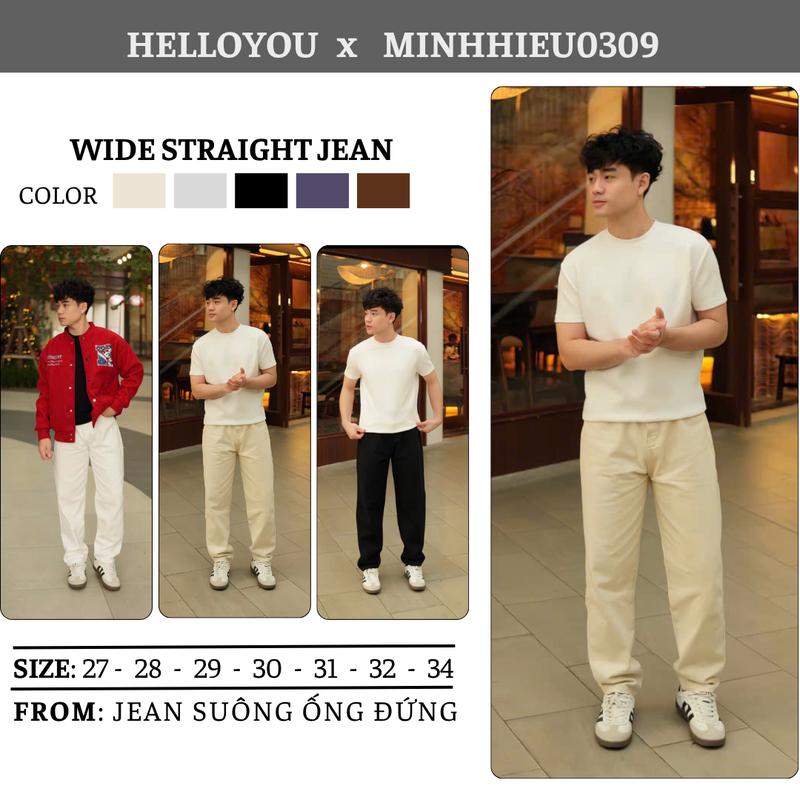 Quần kaki nam suông ông đứng form gọn rộng vừa, Quần jean Nam Suông trơn Trắng, Be, Đen, Nâu, Xanh Dễ mặc, Dễn Phối, Thoái mái .