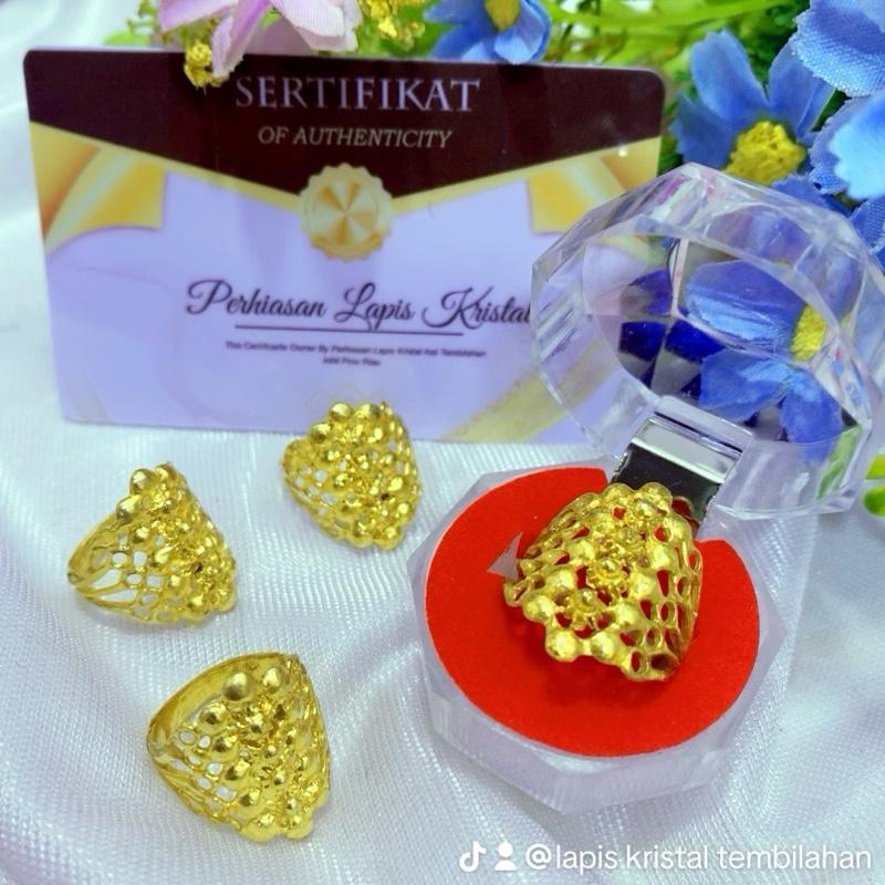 Cincin Motif Anggur Bambu Tengah Lapis Kristal 24 Karat - Emas, Perhiasan - Rings 4