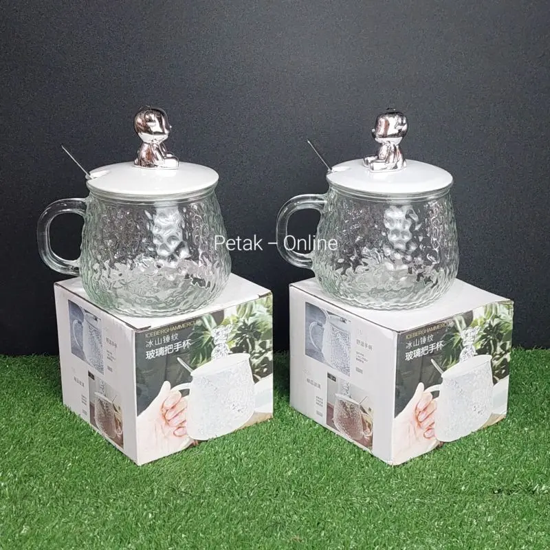 Gelas Cangkir Gagang Kaca Panda 350 ML Berikut Box