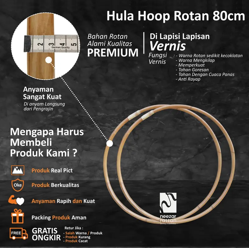 Hula Hoop Rotan 90 cm / Ring Sport, Hullahop 4