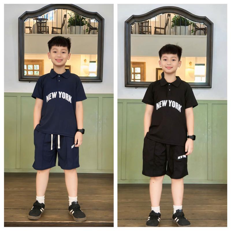 Bộ quần áo cho bé trai thoáng mát co giãn in chữ 3D tay ngắn có thể giặt máy chất liệu vải waffle boyswear 15-53kg