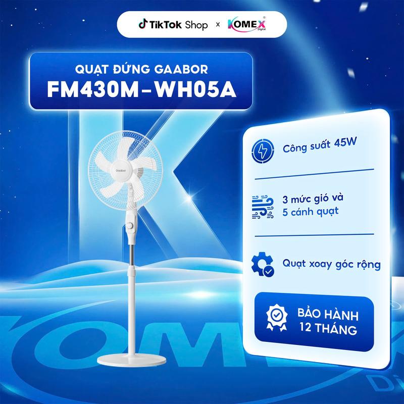Quạt Cây Đứng Gaabor FM430M-WH05A Xoay Tự Động Tuần Hoàn Có 3 Shế Độ Gió Tùy Chỉnh - Bảo Hành 12 Tháng